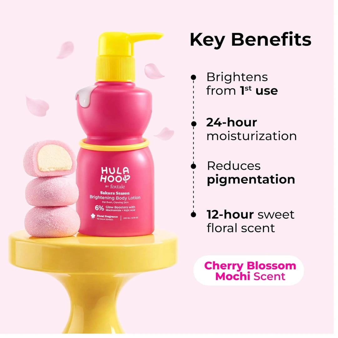 Hula Hoop Brightening Body Lotion by Foxtale| Niacinamide + Kojic Acid + SPF30 | Moisturizes, Brightens, & Even Tones Skin | Prevents Tanning & Sun Damage | Light & Grease-Free | 200ml