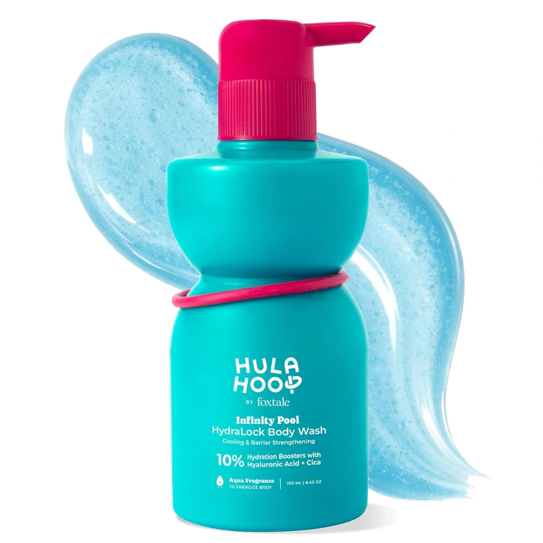 Hula Hoop HydraLock Body Wash by Foxtale | 24Hrs Hydration | Hyaluronic Acid + Cica Extract + Menthol | Cleanses, Hydrates, & Repairs Skin | 6+ hours Odor Protection + Fresh Aqua Scent | 250ml