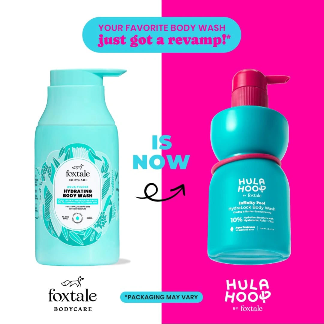 Hula Hoop HydraLock Body Wash by Foxtale | 24Hrs Hydration | Hyaluronic Acid + Cica Extract + Menthol | Cleanses, Hydrates, & Repairs Skin | 6+ hours Odor Protection + Fresh Aqua Scent | 250ml