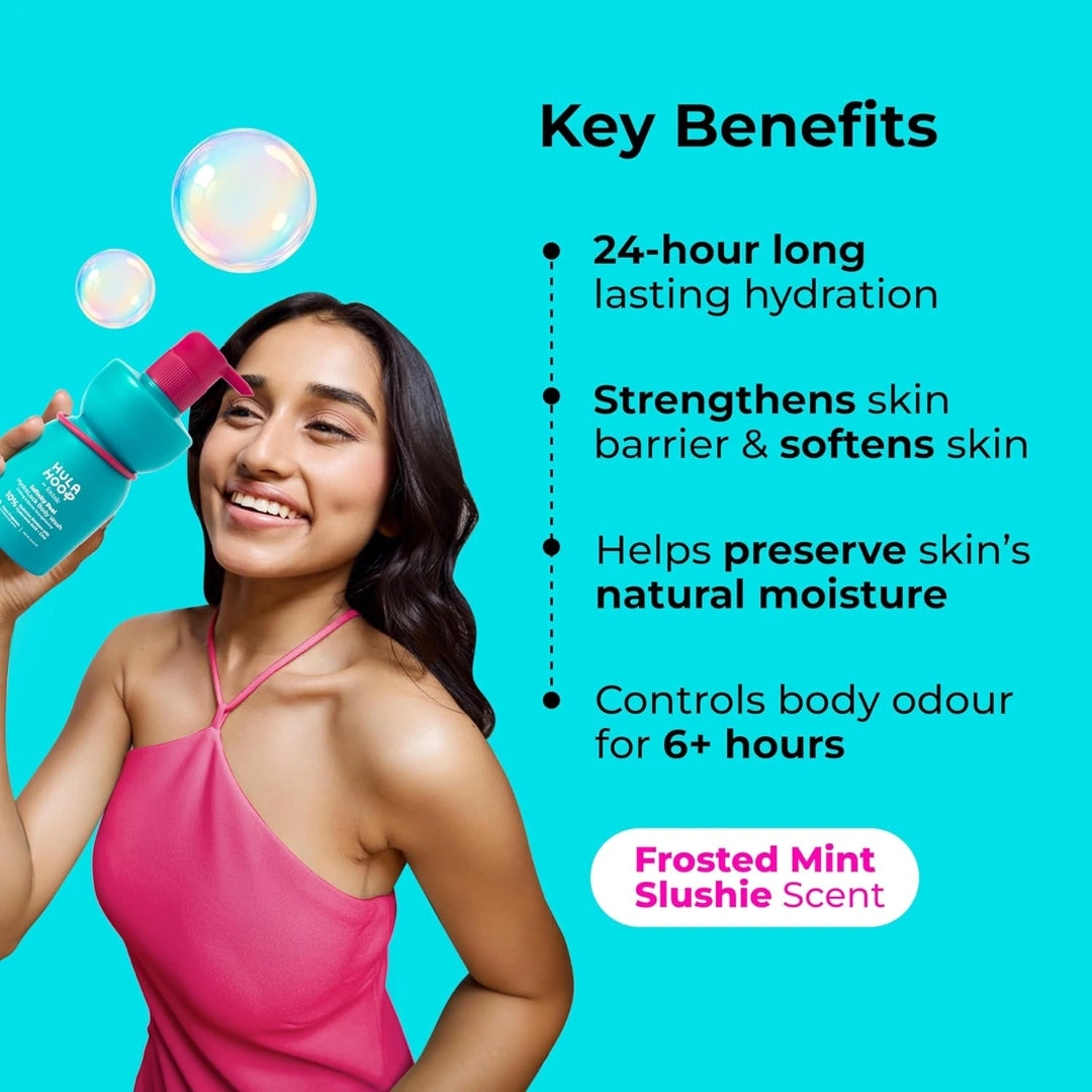 Hula Hoop HydraLock Body Wash by Foxtale | 24Hrs Hydration | Hyaluronic Acid + Cica Extract + Menthol | Cleanses, Hydrates, & Repairs Skin | 6+ hours Odor Protection + Fresh Aqua Scent | 250ml