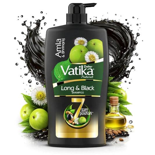 Dabur Vatika Long & Black Shampoo With The Goodness Of Amla & Bhringraj For Shiny, Black Hair, 640ml