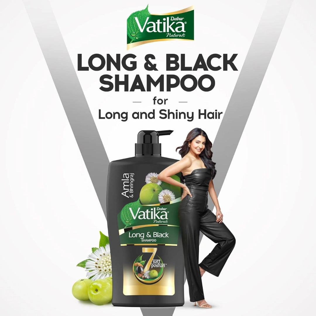 Dabur Vatika Long & Black Shampoo With The Goodness Of Amla & Bhringraj For Shiny, Black Hair, 640ml