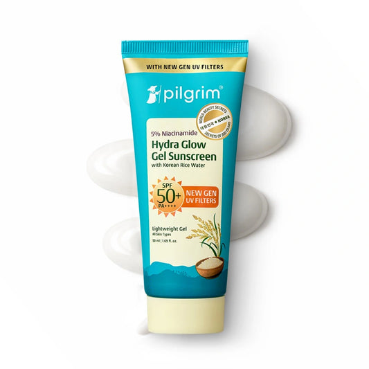 Pilgrim 5% Niacinamide Hydra Glow Gel Sunscreen InVivo Tested SPF 50+ PA++++ with Korean Rice Water | New Gen UV Filters | Lightweight Gel | Hydrated Glowing Skin | All Skin Types | No White Cast | 50ml