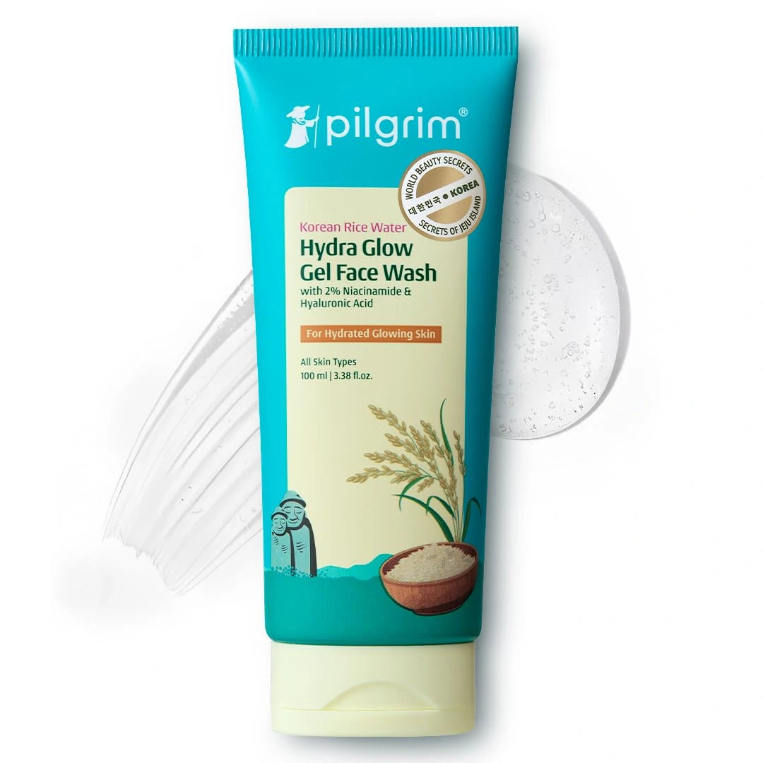 Pilgrim Korean Rice Water Hydra Glow Facewash| Hydrated Glowy Skin| Korean Glow| Gentle & Non-Drying| Niacinamide| Hyaluronic Acid (100ml)