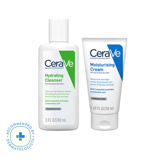 CeraVe Hydrating Cleanser 88g  & Moisturizer cream 50g Combo with Ceramides - Daily Skincare Routine for Normal To Dry Skin (2 pcs)