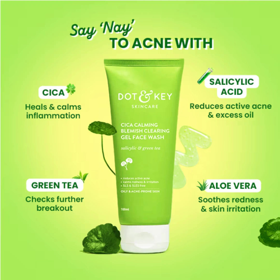 Dot & Key 2% Salicylic Cica Anti-Acne Face Wash (Pack Of 2) With Green Tea-Oil Control Pore Cleanser