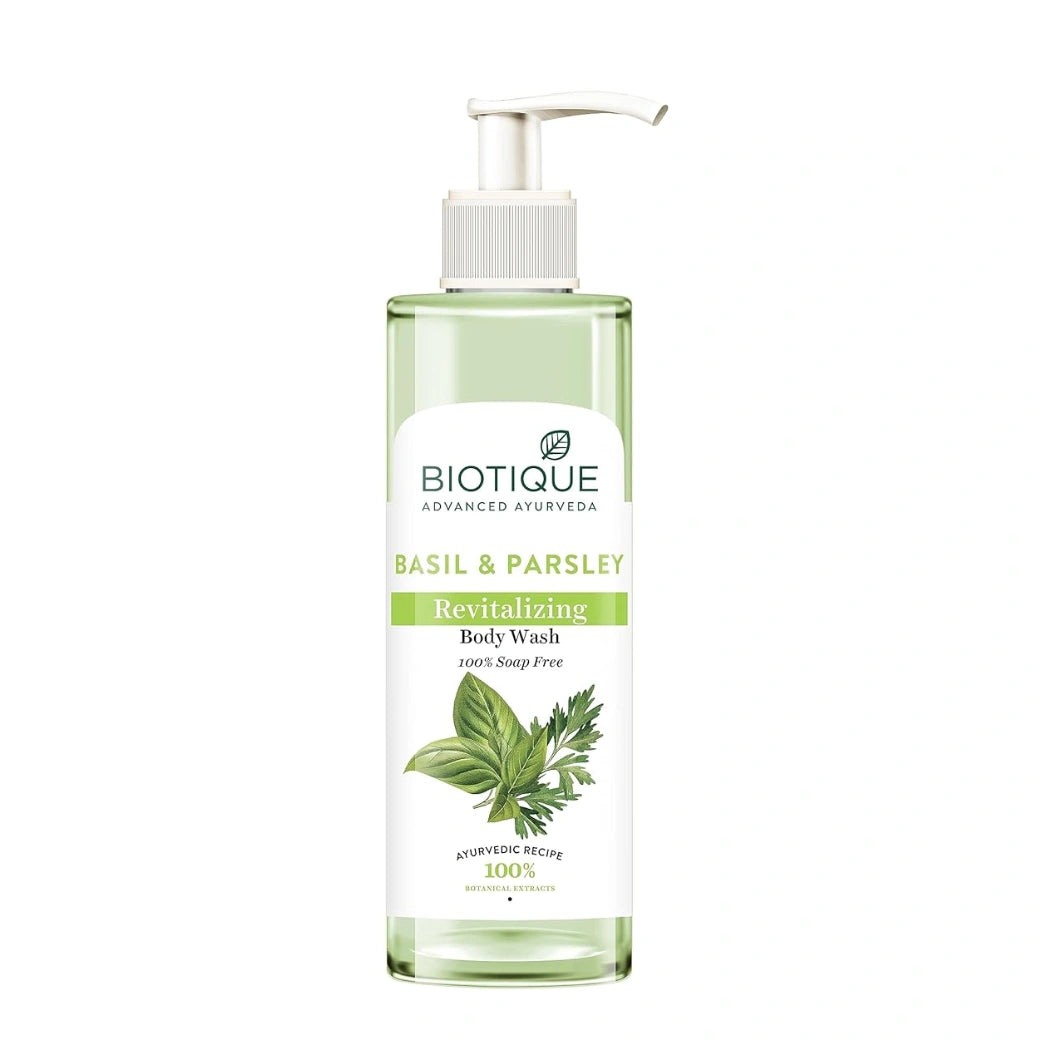 Biotique Basil & Parsley Revitalizing Body Wash | Soften Skin | Provides Natural Brightness | Deeply Cleanses | 100% Botanical Extracts | Suitable for All Skin Types | 200ml