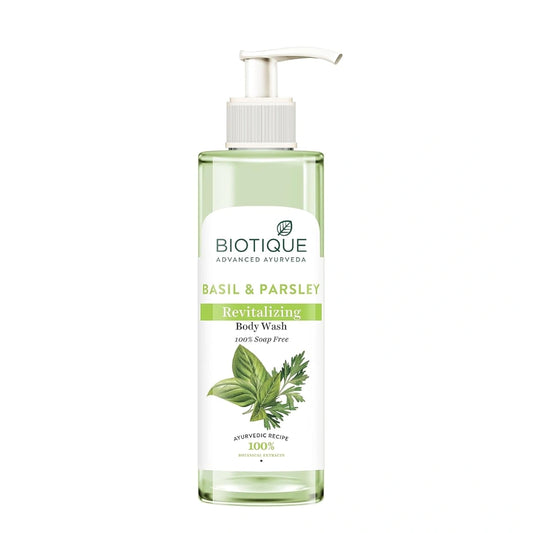 Biotique Basil & Parsley Revitalizing Body Wash | Soften Skin | Provides Natural Brightness | Deeply Cleanses | 100% Botanical Extracts | Suitable for All Skin Types | 200ml