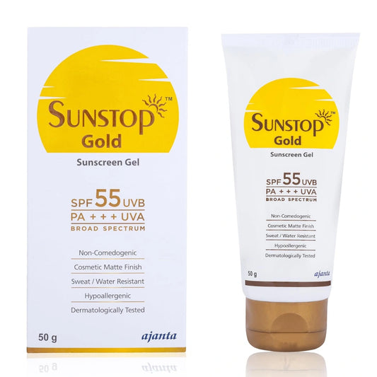 Sunstop Gold Sunscreen Gel SPF 55 PA+++ | Matte Finish & Sweat/Water Resistant 50g