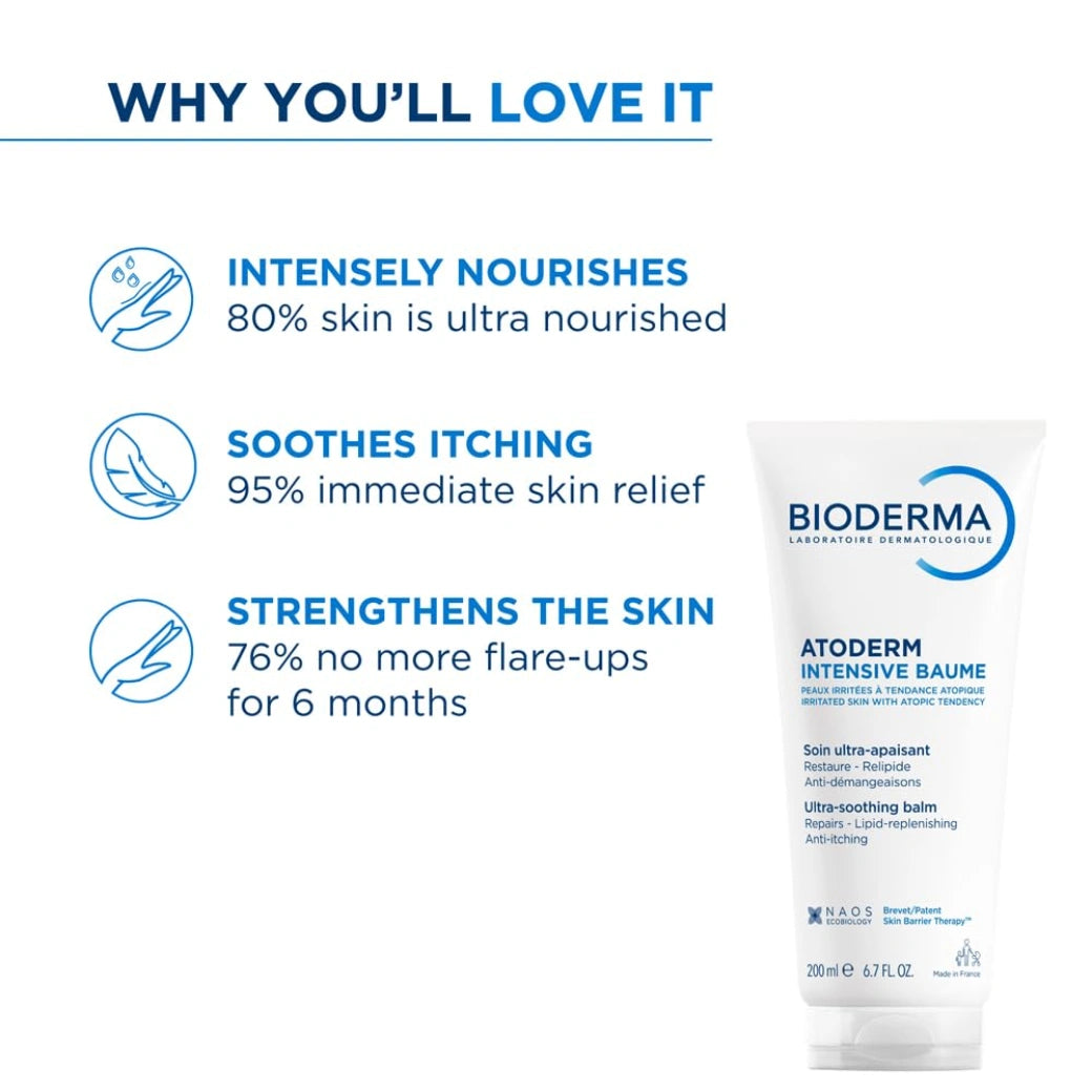 Bioderma Atoderm Intensive Baume for Very Dry to Sensitive, Irritated to Atopic Skin, Anti-itching, Ultra-soothing & Ultra-nourishing, 200ml