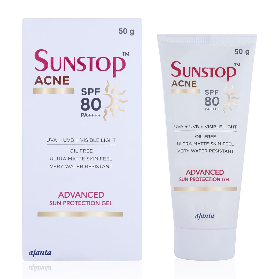 SUNSTOP Acne Gel SPF 80 - Ultra-Matte, Oil-Free Sunscreen for Acne-Prone 50gm