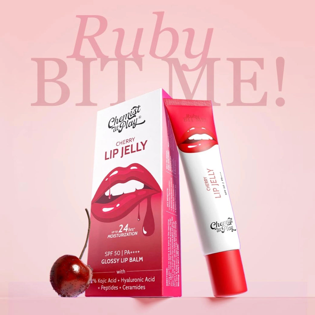 Chemist At Play Cherry Tinted Lip Balm for Dark, Dry, Chapped and Pigmented Lips| Gives 24 hours moisturization| SPF 50 PA+++| Has 2% Kojic Acid, Hyaluronic Acid, ceramides & Peptides| 10gms