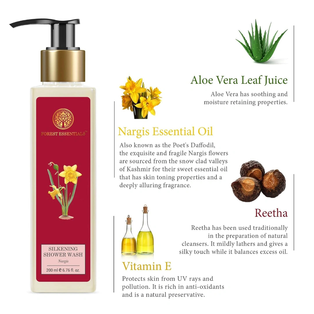 Forest Essentials Shower Wash Nargis | Sulphate-Free Ayurvedic Body Wash | 200ml