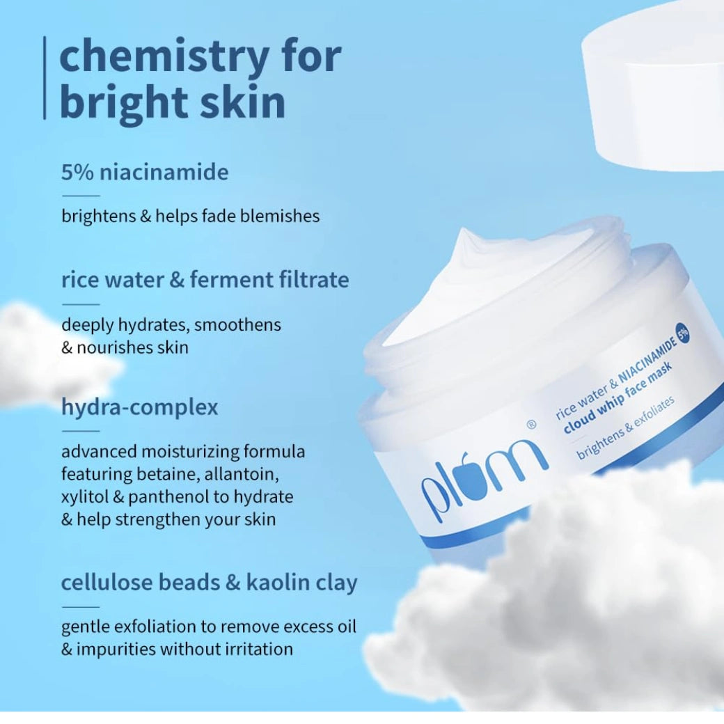 Plum 5% Niacinamide & Kaolin Clay Cloud Whip Face Mask with Rice water 50g