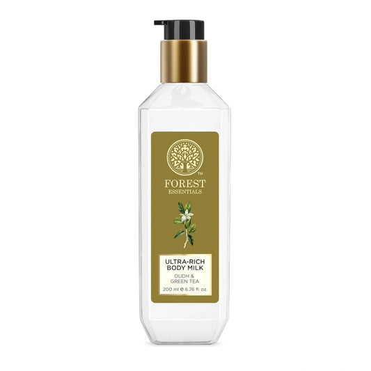 Forest Essentials Ultra-Rich Body Milk Oudh & Green Tea | Ayurvedic Nourishing Body Lotion to Replenish Skin Moisture and Leave it Smooth & Scented 200ML