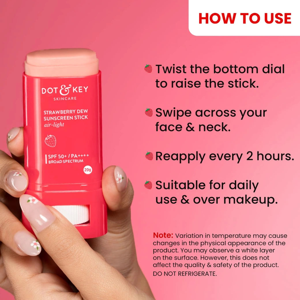Dot & Key Strawberry Dew SPF 50 Sunscreen Air Light | SPF 50 PA+++ In-Vivo Tested | Broad Spectrum | UVA / UVB Rays Protection | With Hyaluronic & Ceramide for Hydration & Skin Barrier | Mess Free & No White Cast |20g