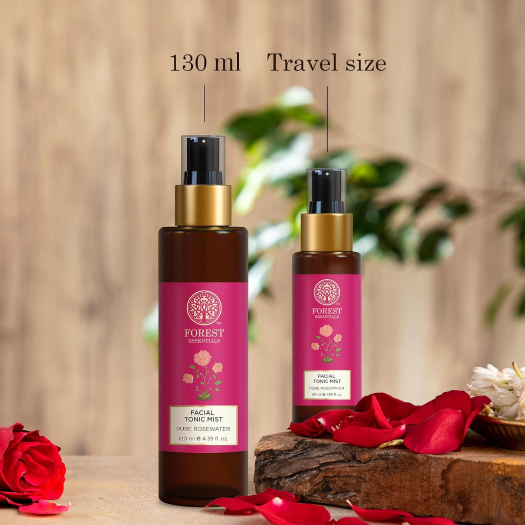 Forest Essentials Facial Tonic Mist with Pure Rosewater | Hydrating Steam Distilled Ayurvedic Toner for Fresh, Dewy Skin | Minimises Pores & Refreshes Skin- 130 ml