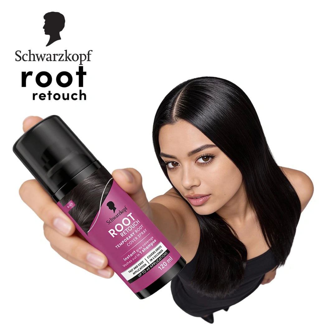 Schwarzkopf Root Retouch Instant Grey Hair Concealer Spray For All Hair Types, Black , 120ML