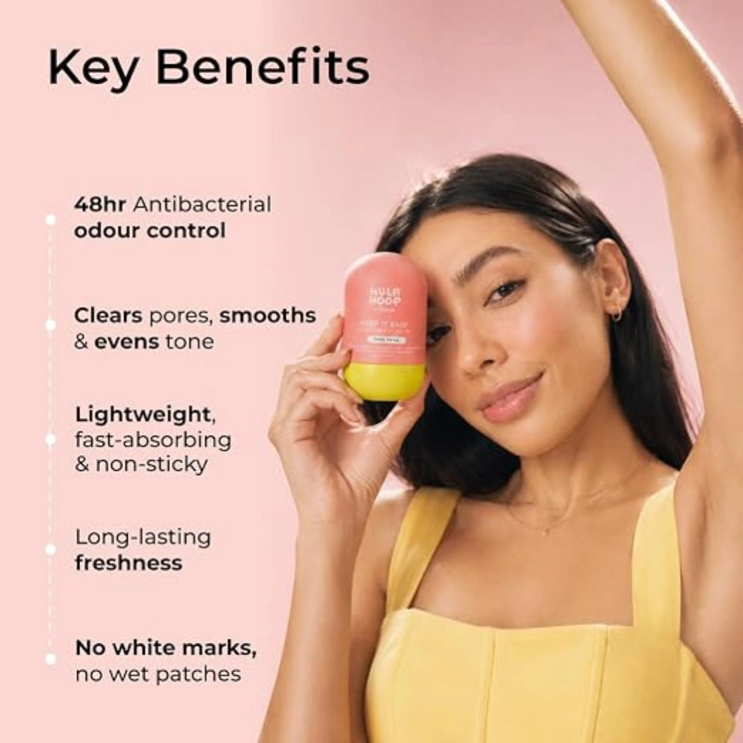 Foxtale Hula Hoop Underarm Roll On | Smoothens & Brightens Underarms | Niacinamide & Salicylic Acid | 48 Hr Odour Control | 0% Alcohol & Aluminium Free, Floral Fragrance | 40ml