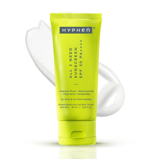 Hyphen All I Need Sunscreen SPF 50 PA++++ | With New-Gen UV Filters | No White Cast | In-Vivo Tested | Brightens,Hydrates| Lightweight Non-Greasy UVA/UVB Protection | For All Skin Types | Women & Men | 50ml