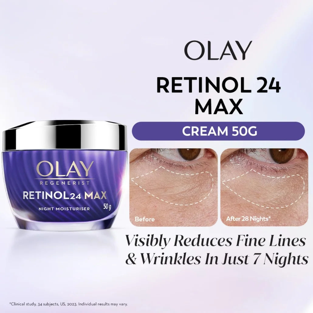 Olay Retinol 24 Max Anti-Ageing Night Cream for Women - Fragrance-Free, 50 g