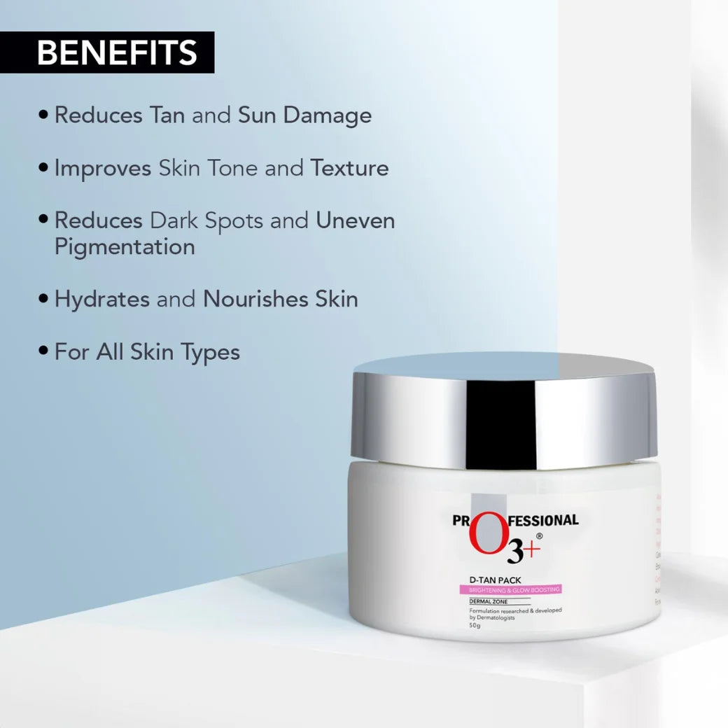 O3+ D-TAN Pack for Instant Tan Removal & Sun Damage Protection Infused with Mint and Eucalyptus Oil Ideal for All Skin Types - 50g