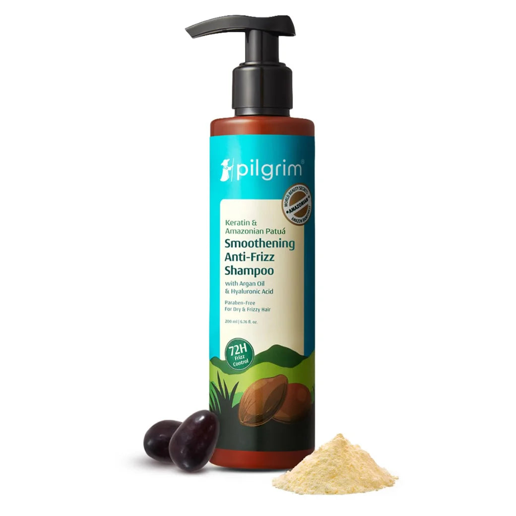 Pilgrim Patuá & Keratin Hair SMOOTHENING SHAMPOO for Dry & Frizzy hair | Sulphate & Paraben free shampoo for Women & Men | Hair Smoothening & healthy scalp | 200 ml