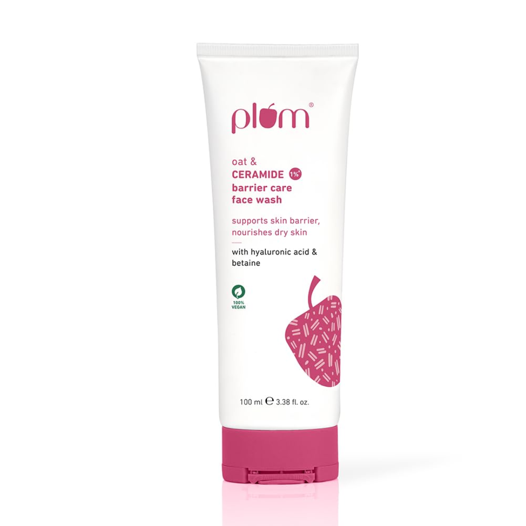 Plum Oat & 1% Ceramide Barrier Care Face Wash | Maintains & Preserves Skin Barrier | Hydrates & Nourishes Skin | Sulphate-free & Non-drying | For Normal, Dry skin | Women & Men | 100ml