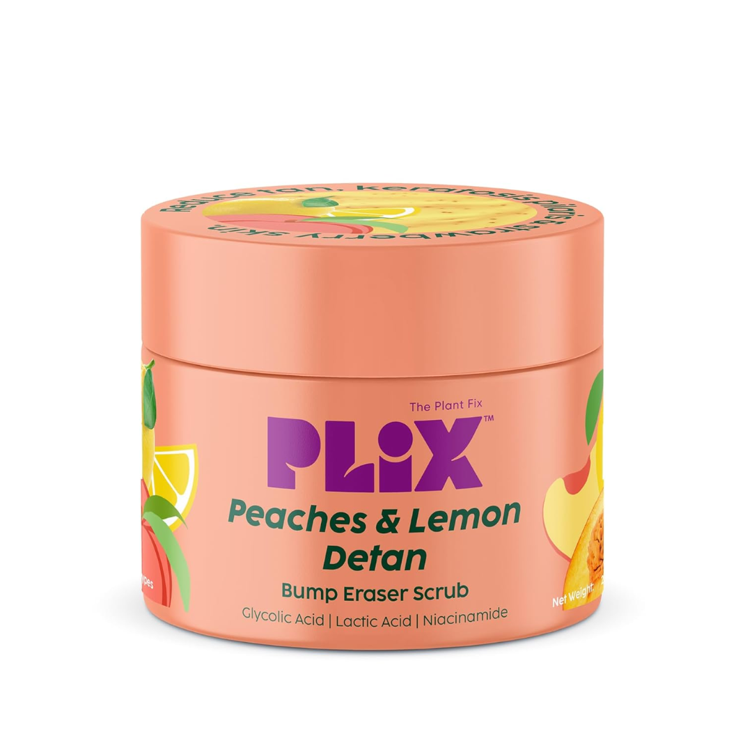 PLIX - THE PLANT FIX Peaches & Lemon Detan Bump Eraser Scrub (200g) | Removes Tan & Restores Skin’s Moisture, Reduces Dark Spots, Uneven Skin Tone, & Reveals Softer Smoother Skin