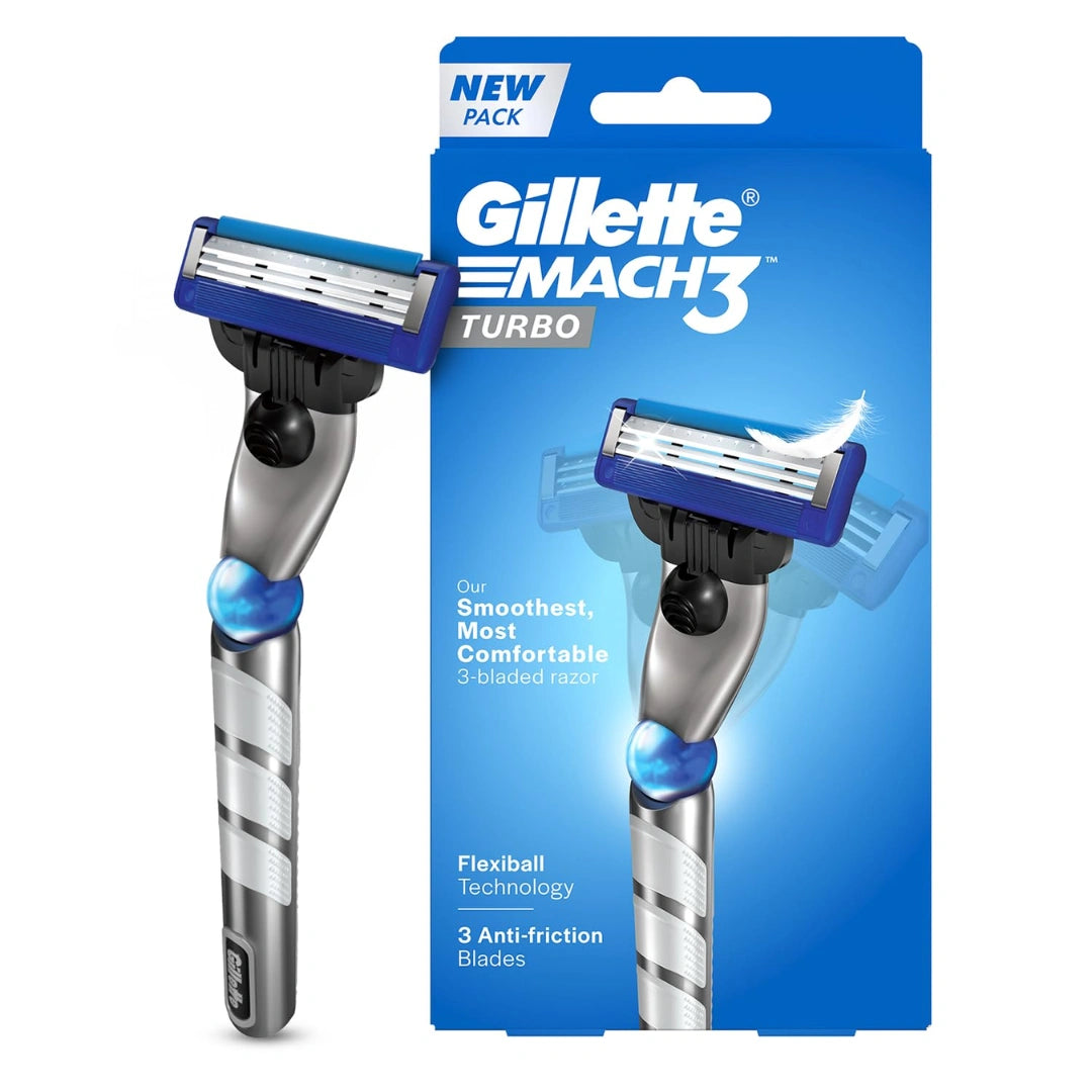 Gillette Mach 3 Turbo Shaving Razor for Men | Most Comfortable shave | Flexiball & Dynamic Pivot for Safe shave |