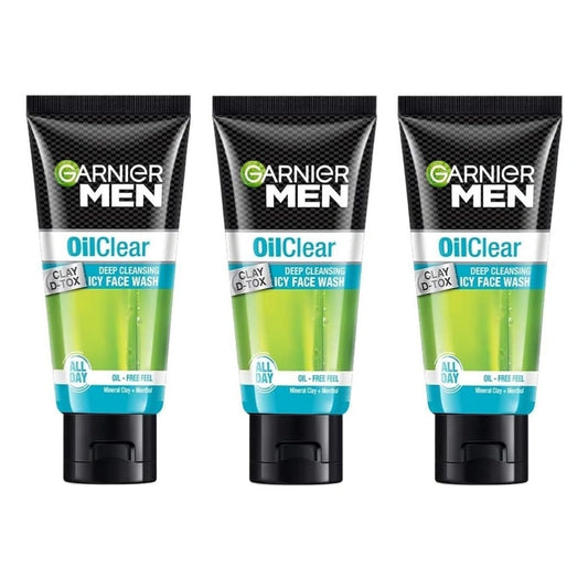 Garnier Men Oil Clear Clay D-Tox Deep Cleansing Icy Face Wash, 50gm (PACK OF 3)