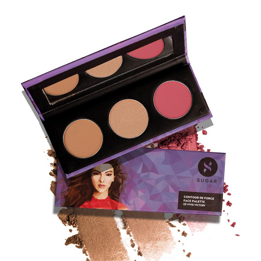 SUGAR Cosmetics Contour De Force Face Palette for Makeup | Includes Matte Bronzer, Highlighter & Blush | Makeup Palette with Built-in Mirror