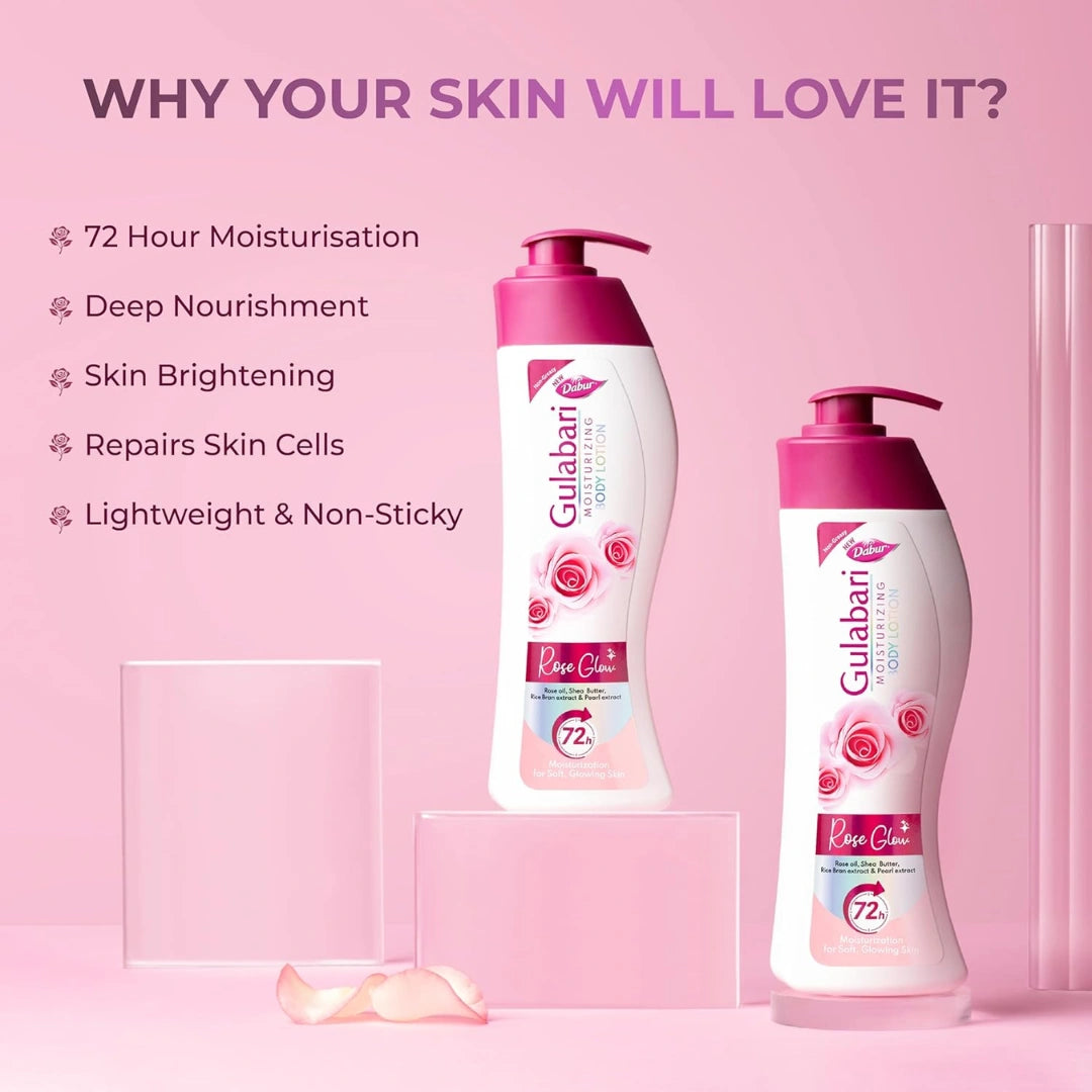 Dabur Gulabari Moisturizing Body Lotion - 400ml For Dry & Dull Skin, Made with 100% Organic Rose Oil, Dermatologically Tested and Paraben Free