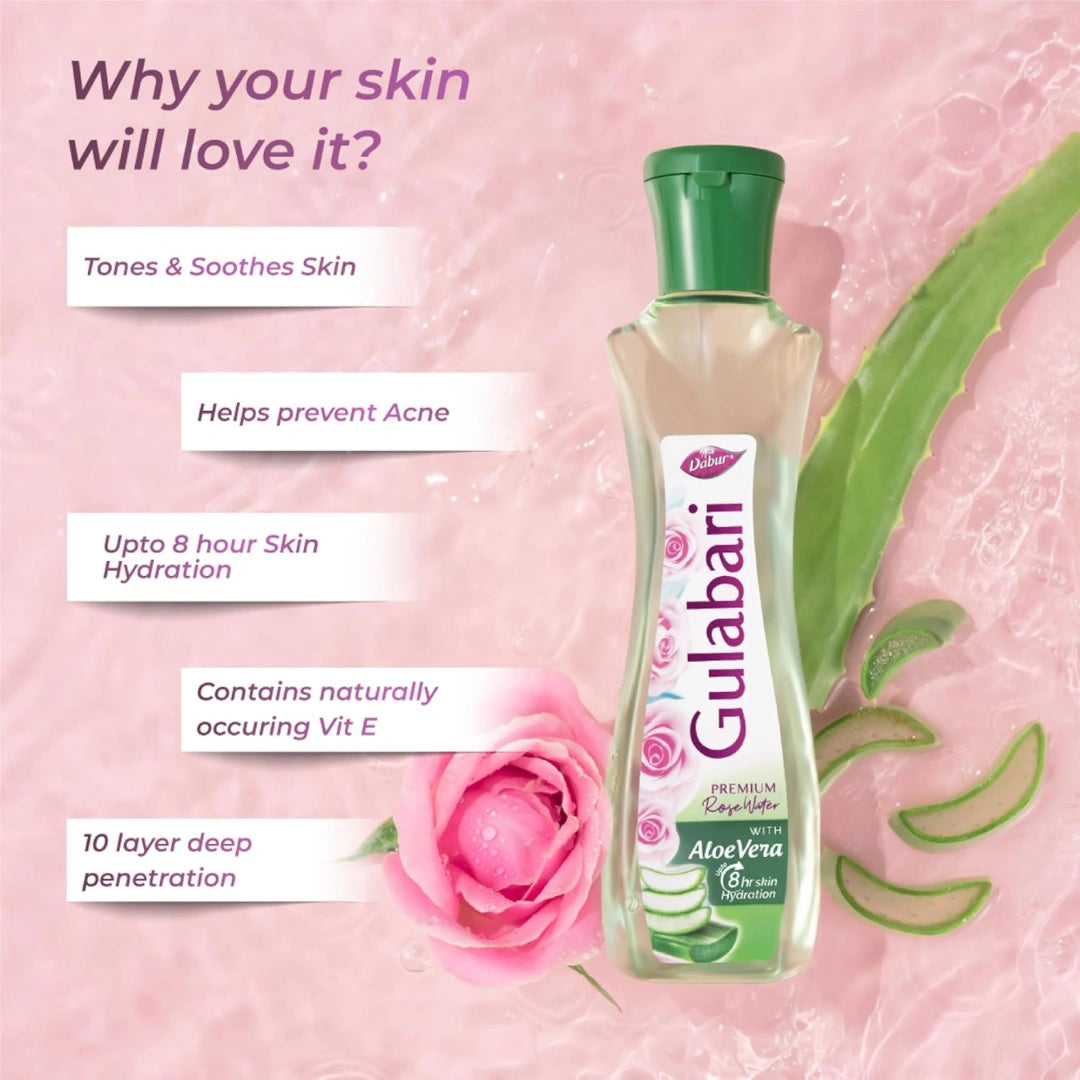 Dabur Gulabari Premium Rose Water with Aloe Vera - 400 ml |