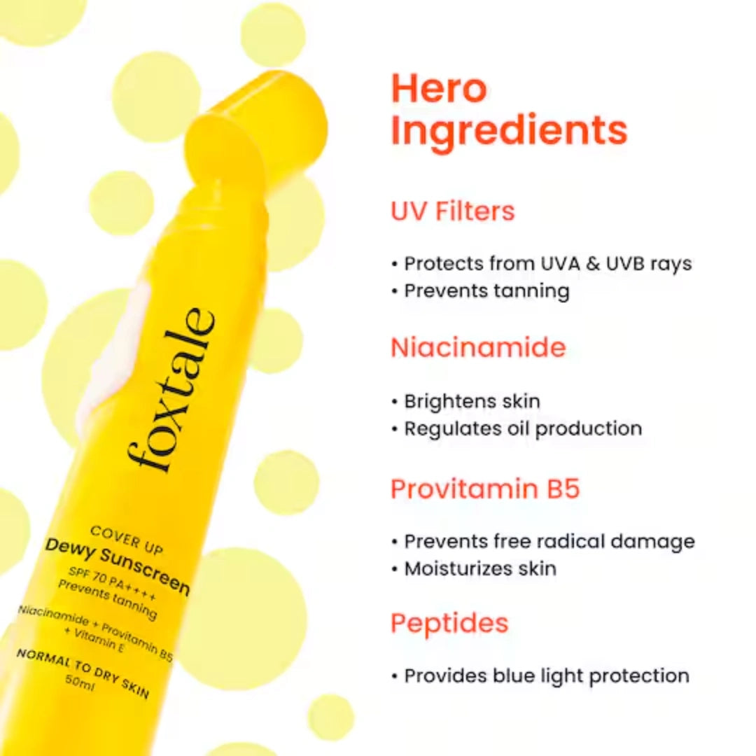 Foxtale Dewy Sunscreen SPF 70 PA++++ With Niacinamide + Provitamin B5 + Vitamin E (50 ml) (pack of 2)