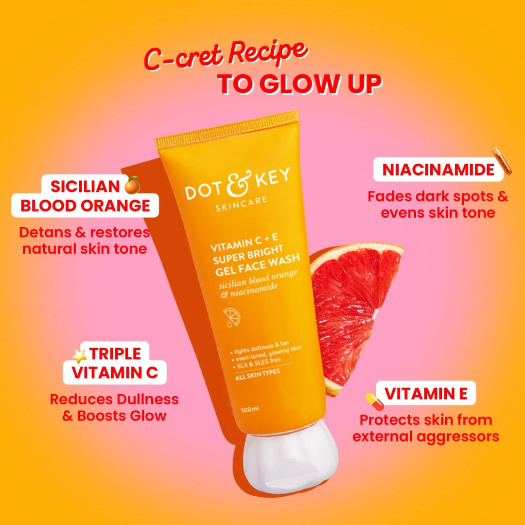 DOT & KEY Vitamin C + E Super Bright Gel Face Wash For Glowing And Brightening Skin | 175 Ml