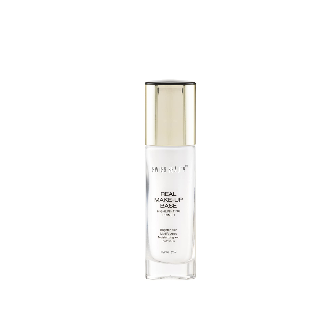 Swiss Beauty Real Makeup Base Highlighting Primer| Skin-Hydrating Poreless Primer With Natural Glow Finish For Face Makeup |Shade - Natural Tint, 32Ml