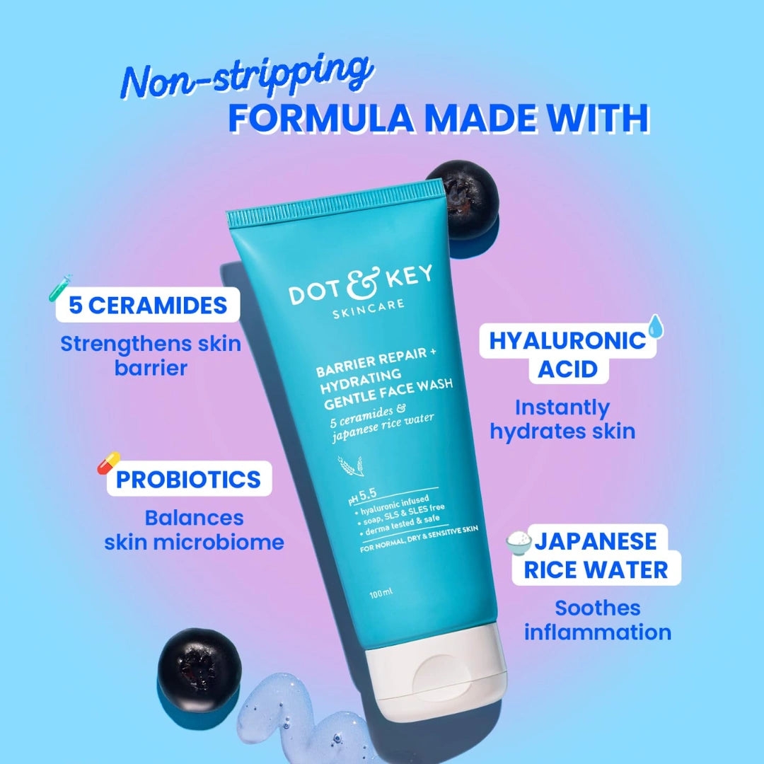 DOT & KEY Barrier Repair + Hydrating Gentle Face Wash With Probiotic | Ceremide Face Wash | 175ML