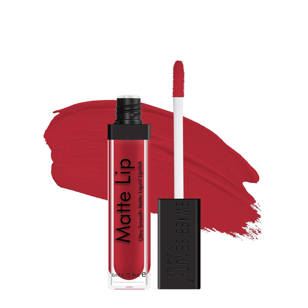 Swiss Beauty Ultra Smooth Matte Lip Liquid Lipstick, Smooth Lip Color, Weightless Finish, Silky Matte Finish, Shade- Famous Red, 6ml