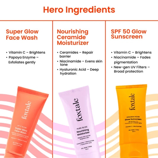 Foxtale Hydra-Glow Trio – Bright, Hydrated & Sun-Protected Skin