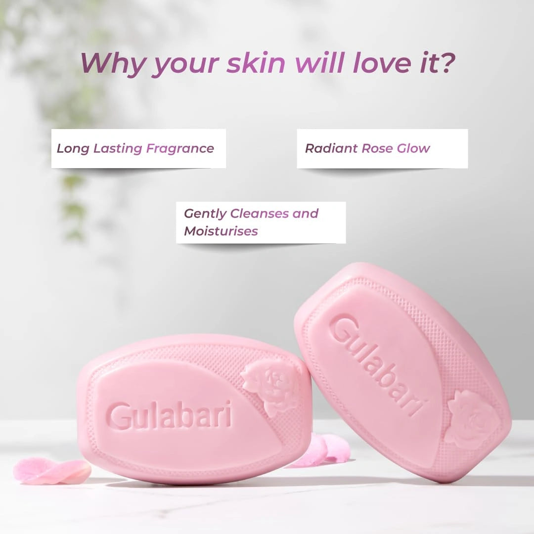 Dabur Gulabari Pure Rose Soap 150g (Pack of 4) | Moisturizing Bathing Soap for Radiant Glowing Skin & Body