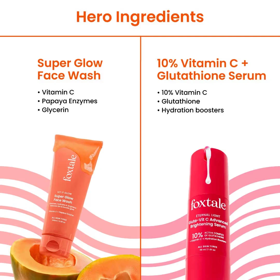 Foxtale Super glow face wash , 10% serum , super glow mois. glow sunscreen. Eternal Super Glow Combo Bright, Clear & Radiant Skin