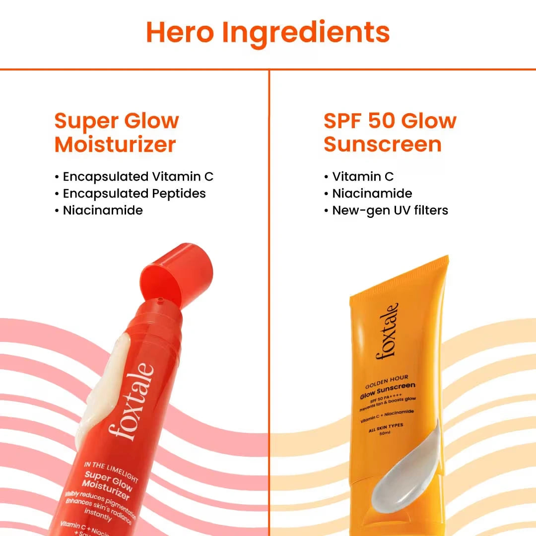 Foxtale Super glow face wash , 10% serum , super glow mois. glow sunscreen. Eternal Super Glow Combo Bright, Clear & Radiant Skin