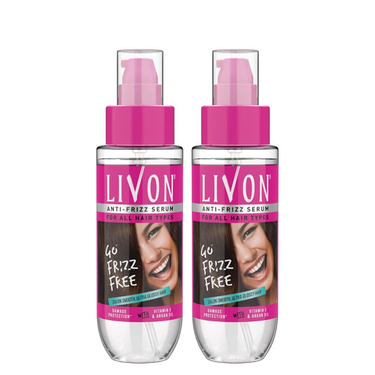 Livon Hair Serum, For Dry & Frizzy Hair | Provides shine, smoothness & damage protection| Leave in serum for women & Men| With Vitamin E & Argan Oil | 100ml (Pack of 2)