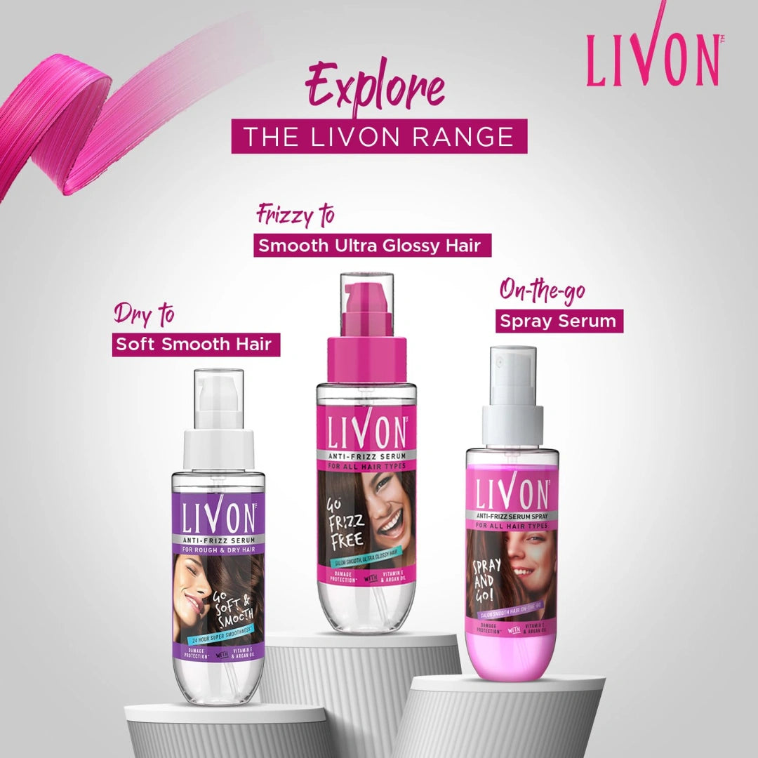 Livon Hair Serum, For Dry & Frizzy Hair | Provides shine, smoothness & damage protection| Leave in serum for women & Men| With Vitamin E & Argan Oil | 100ml (Pack of 2)