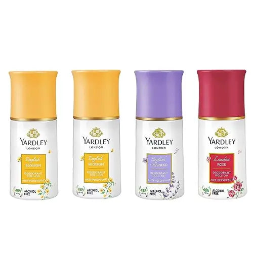 Yardley London 1 London Rose, 2 Royal Bouquet and 1 English Blossom Deodorant Roll-on - For Men & Women(Pack of 4) Deodorant Roll-on - For Men & Women (200 ml, Pack of 4)