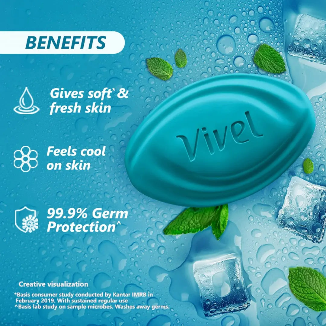 Vivel Cool Mint, Soft Fresh Skin Soap Pack of 4  (150g *4)