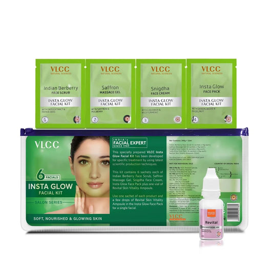 VLCC Salon Series Insta Glow Facial Kit (6 Facials) - 240g + 12ml | Fights Premature Ageing |