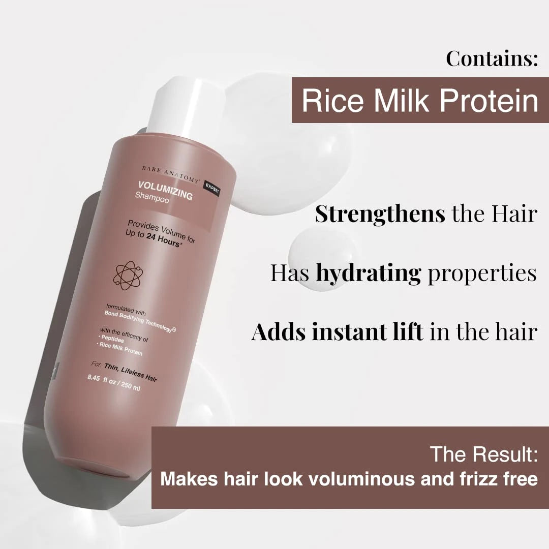 Bare Anatomy Volumizing Shampoo, Voluminous Hair Upto 24 Hours, Powered By Peptides & Rich Milk Protein, Strong & Bouncy Hair, Volume Shampoo For Thin & Flat Hair For Unisex, 250ml