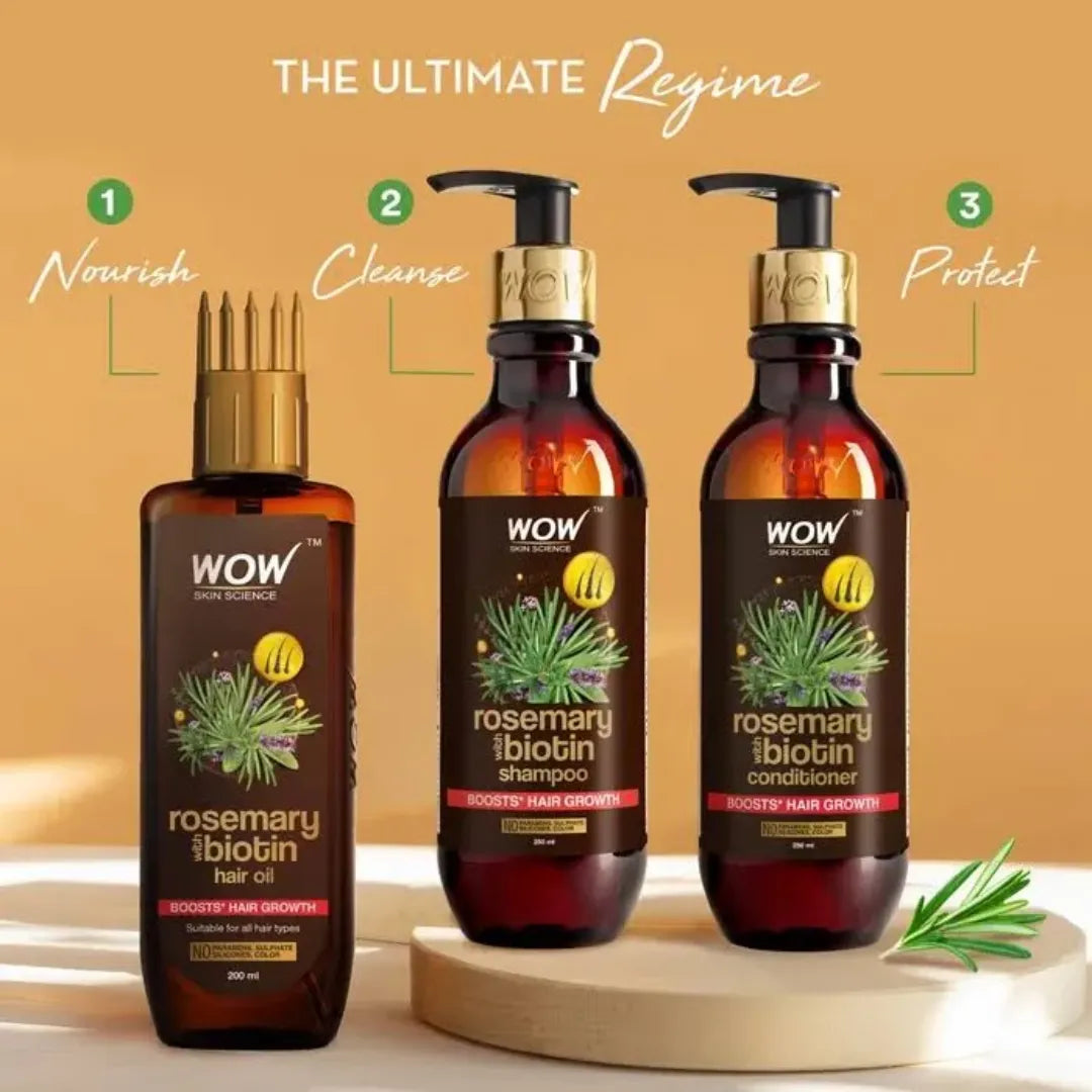 WOW Skin Science Rosemary Oil & Biotin Hair Growth Kit - Complete Care for Breakage-Prone Hair - Oil, Shampoo, Conditioner  (700ml)